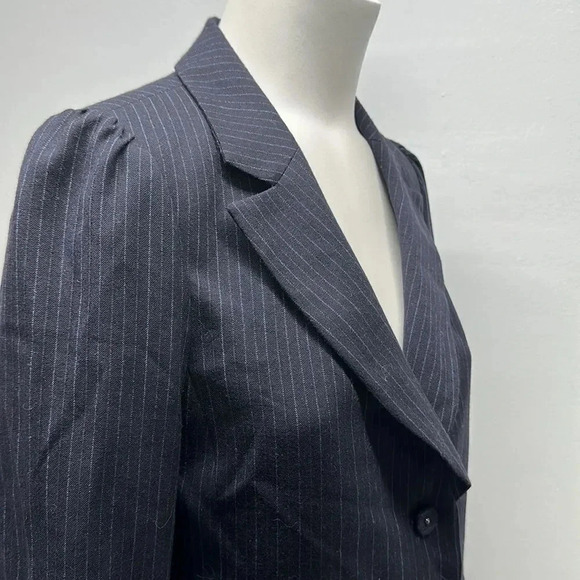 Rebecca Taylor Suit Blazer Wool Jacket Pinstriped Striped Navy Blue New Size 8 - Picture 7 of 10
